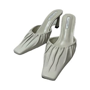 Tony Bianco Janey Dove Leather Mule Heels Cream Square Toe Size 9 NWT